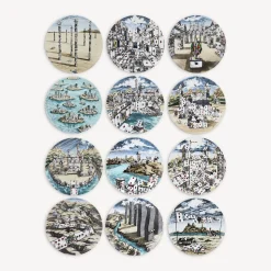 Outlet Set 12 Piatti Citta Di Carte Piatti Decorativi
