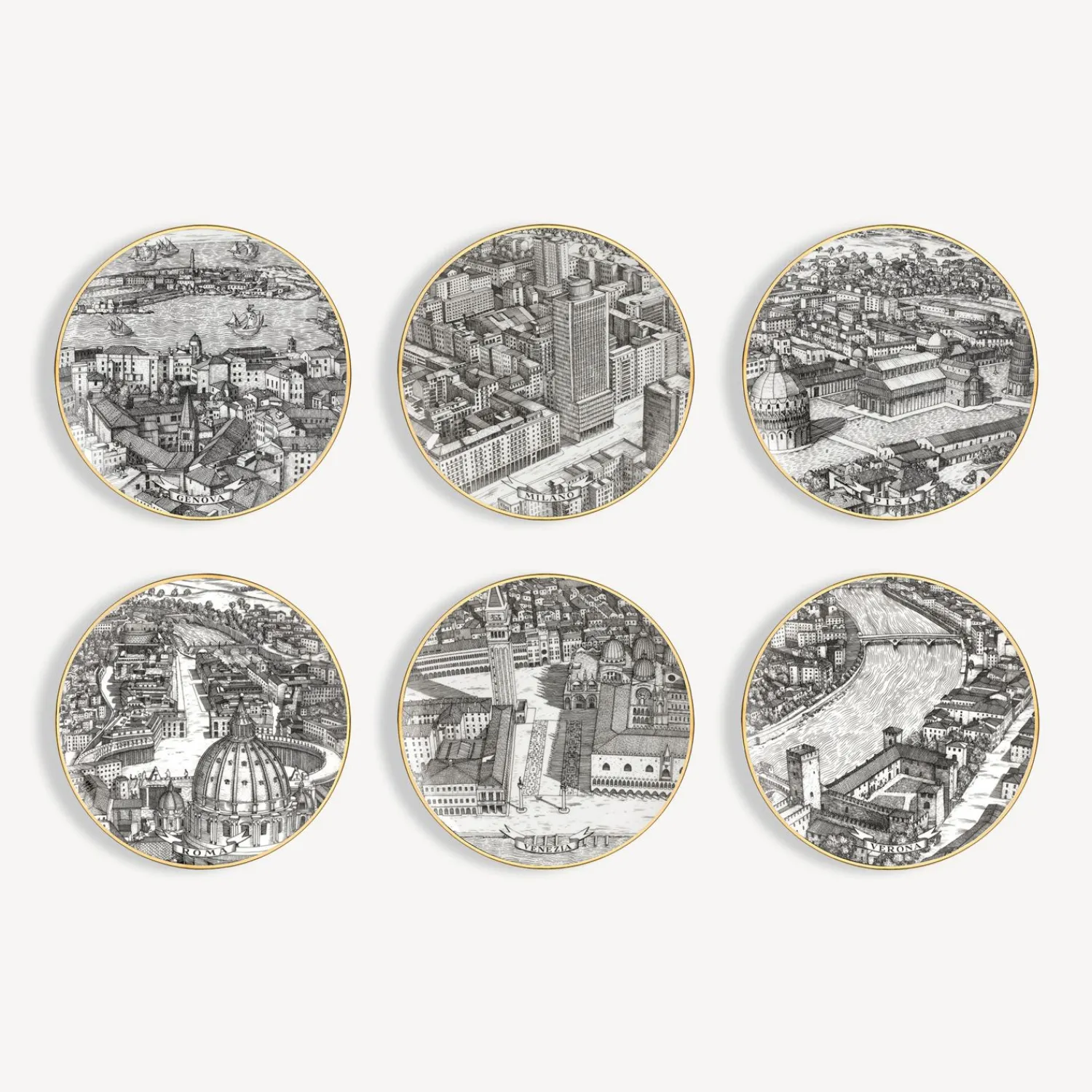 Outlet Set 6 Piatti Citta D'Italia Piatti Decorativi
